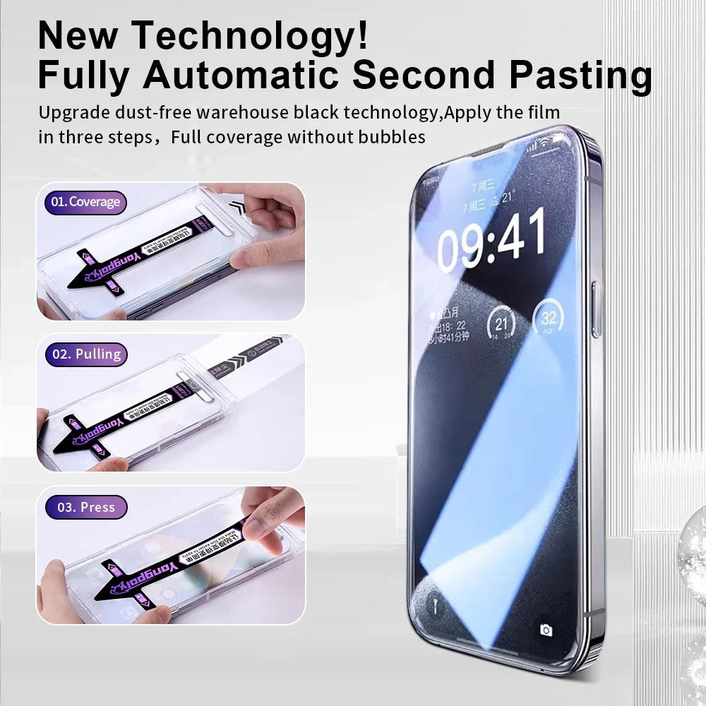 YONGPOLY For iPhone 15 Full Screen Protector Tempered Glass HD Clear Film with Dust-Proof Net - 3