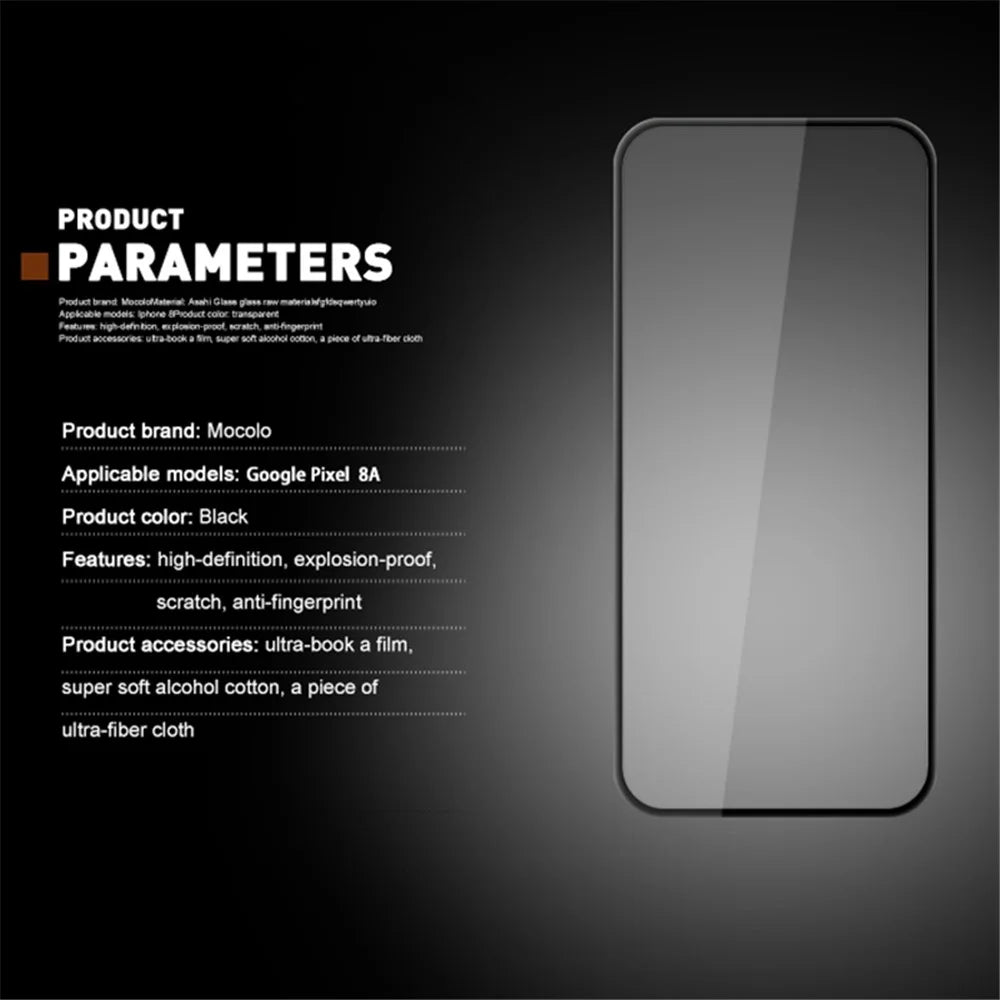 MOCOLO For Google Pixel 8a Screen Protector Silk Printing Full Glue Film 9H Hardness - Black - 3