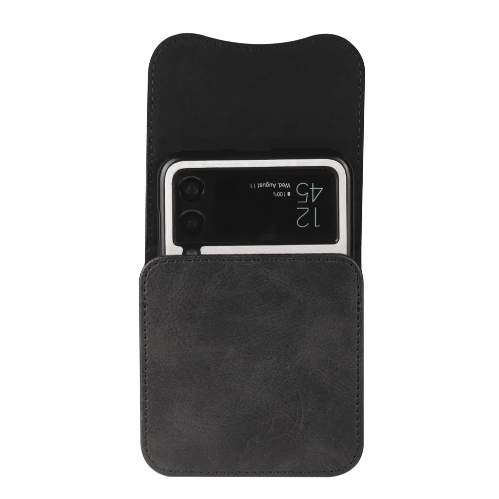 Phone Belt Bag for Universal Folding Cell Phones Magnetic Waist Pouch with Card Slots - Black - 7