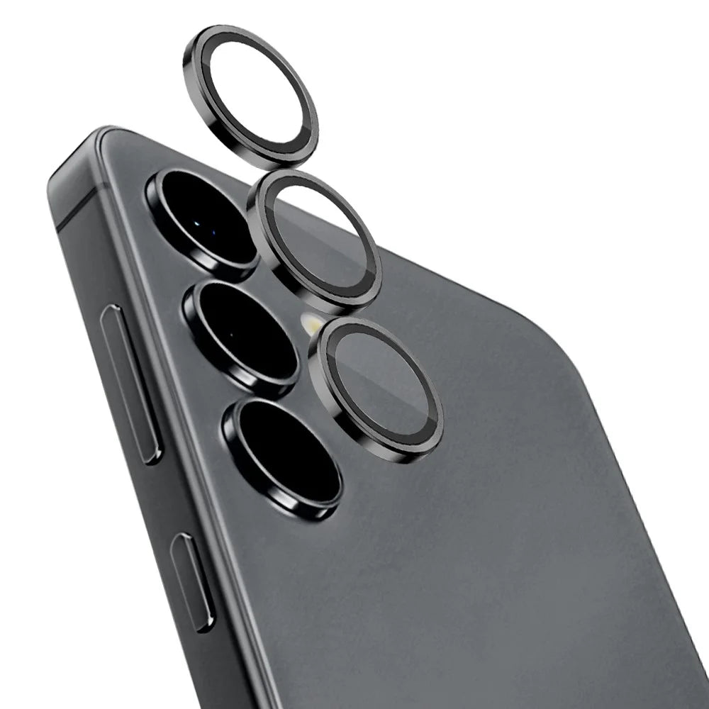 NORTHJO 1 Set For Samsung Galaxy S24 Camera Lens Film CD Vein Metal Ring + Tempered Glass Lens Film - Black - 1