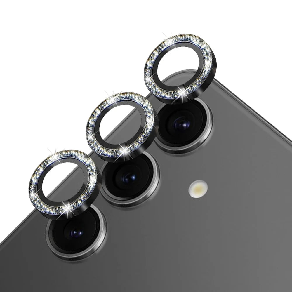 NORTHJO 1 Set For Samsung Galaxy S24 Glitter Scratch-proof Camera Lens Protector Tempered Glass+Metal Individual Ring Cover Film - Black - 2