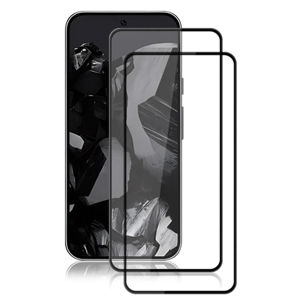 AMORUS 2Pcs For Google Pixel 9 / Pixel 9 Pro Screen Protector Tempered Glass Film Silk Printing Case Friendly, Black - 1