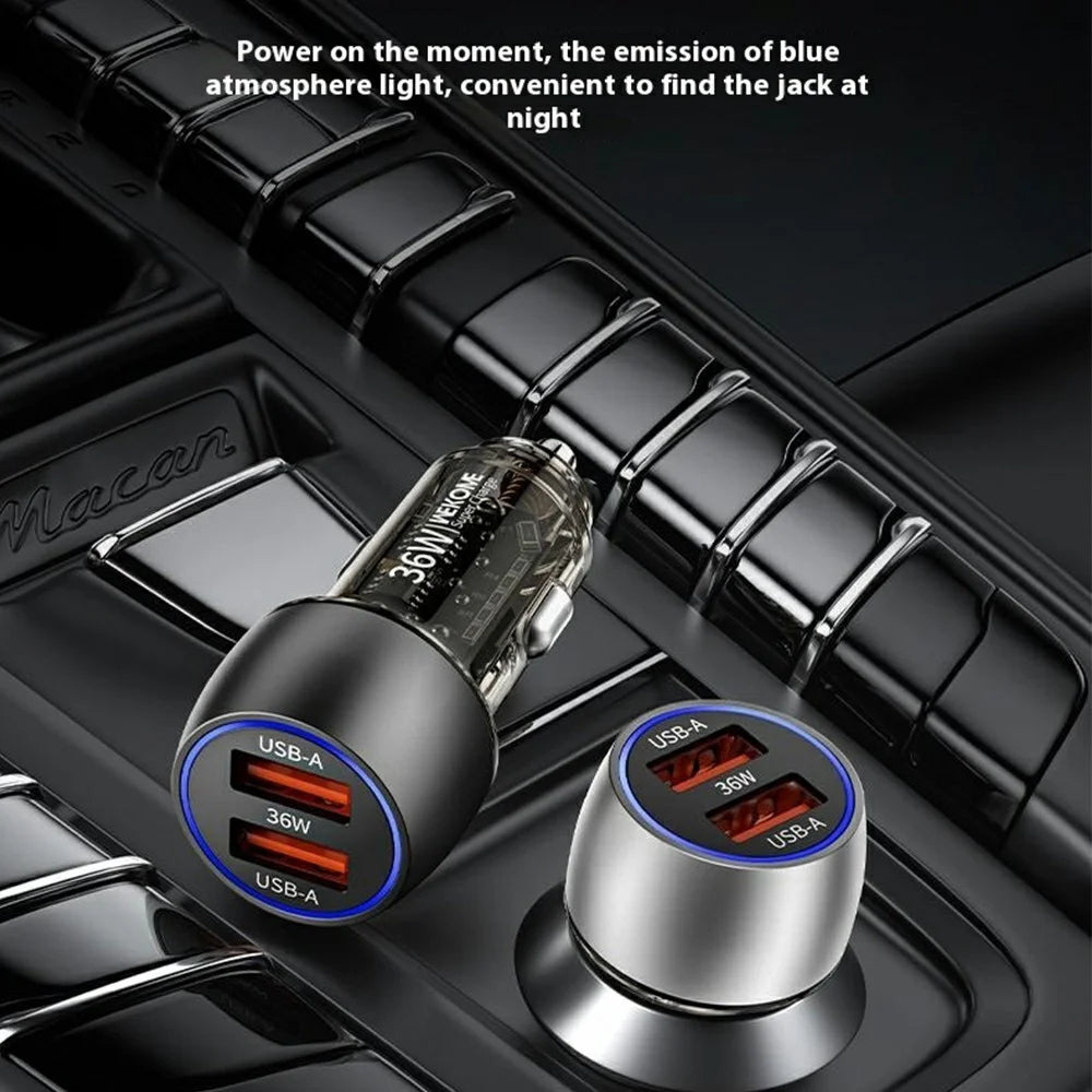 WEKOME WP-C55 Car Charger 36W Dual USB Fast Charging Aluminum Alloy Transparent Adapter - Silver - 5