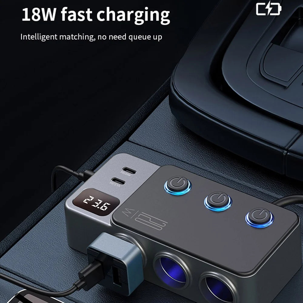 PD 35W Fast Charging Car Charger 3 in 1 Cigarette Lighter Adapter 120W 5 USB Ports for Multiple Devices - 3