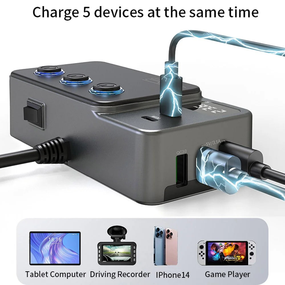 PD 35W Fast Charging Car Charger 3 in 1 Cigarette Lighter Adapter 120W 5 USB Ports for Multiple Devices - 5