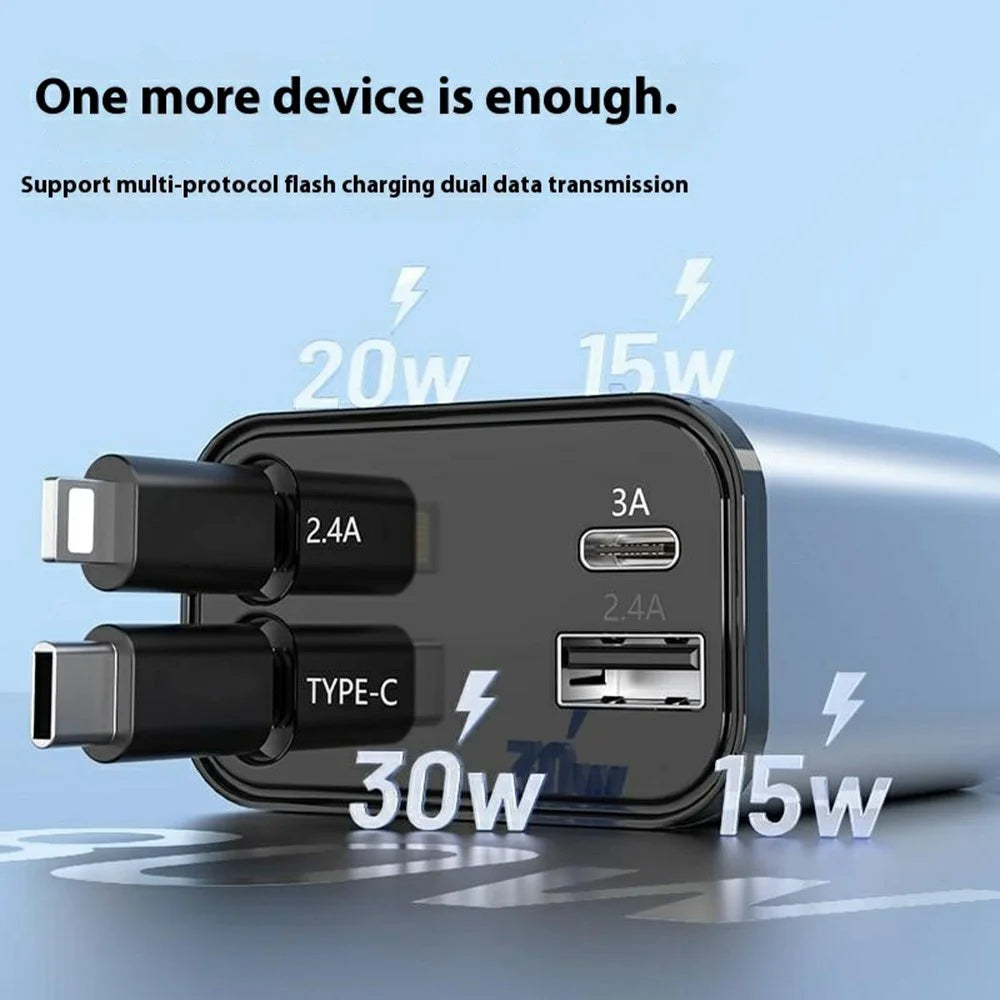 PT-27 Car Charger with Type-C  /  iP Retractable Cable Super Fast Charging Cable for Cell Phones, Tablets - 4