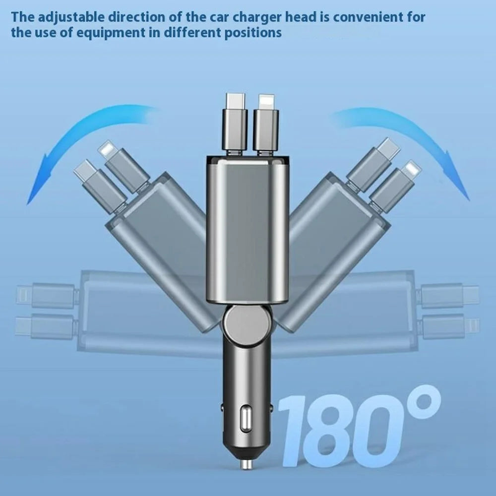 PT-27 Car Charger with Type-C  /  iP Retractable Cable Super Fast Charging Cable for Cell Phones, Tablets - 6