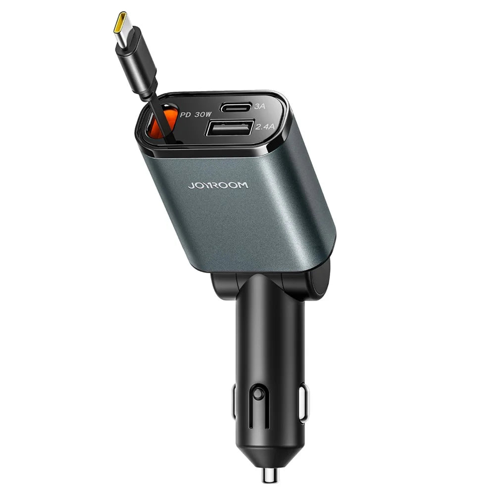 JOYROOM CCL07 45W Car Charger 3 in 1 with Built-In Retractable Type-C Cable Fast Charging for Multiple Devices - 1
