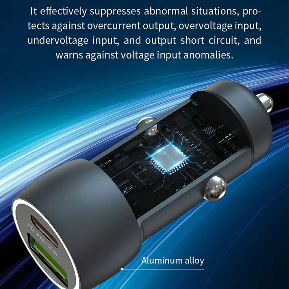 DEVIA EA507 Extreme Speed Series PD 30W + QC3.0 18W Metal Car Charger USB-A Type-C Dual Port Charger - Dark Grey - 7