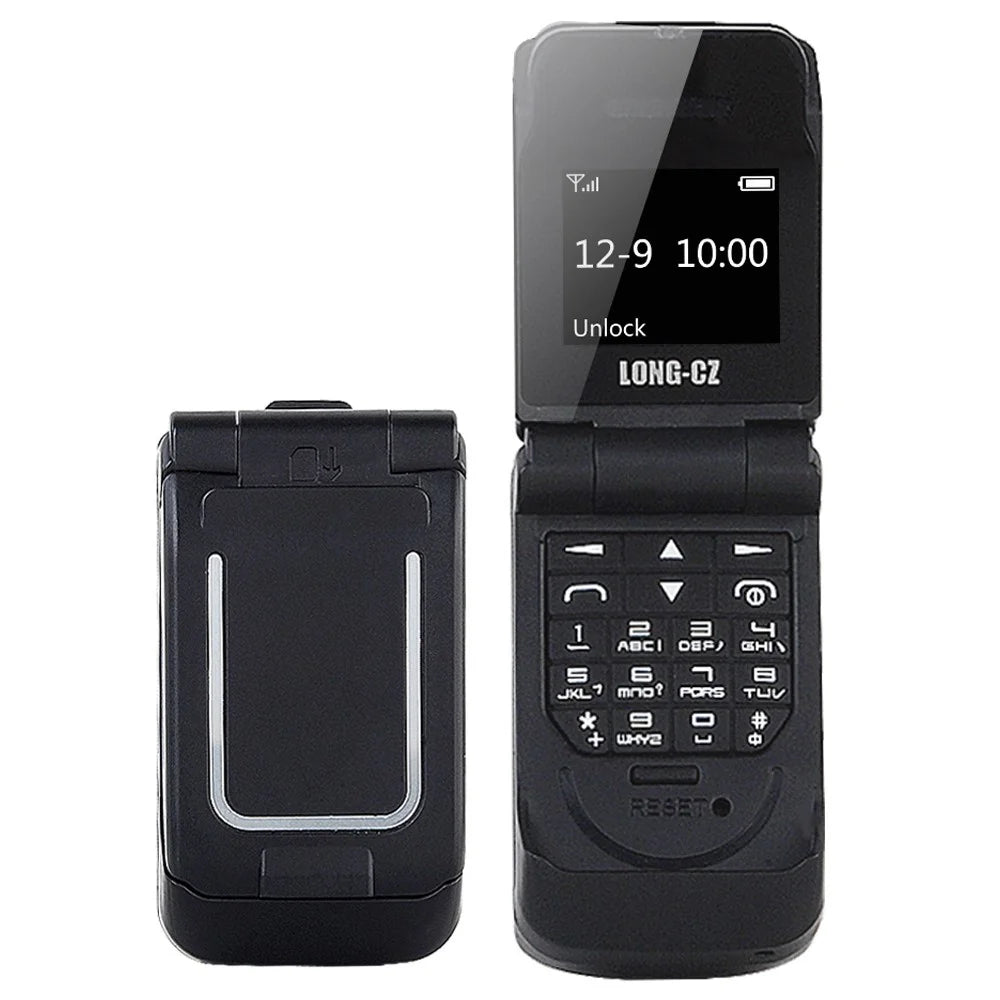 LONG-CZ J9 Flip Mobile Phone Bluetooth-compatible Dial Small Phone Supports 2G Network GSM 850 / 900 / 1800 / 1900MHz - Black - 1