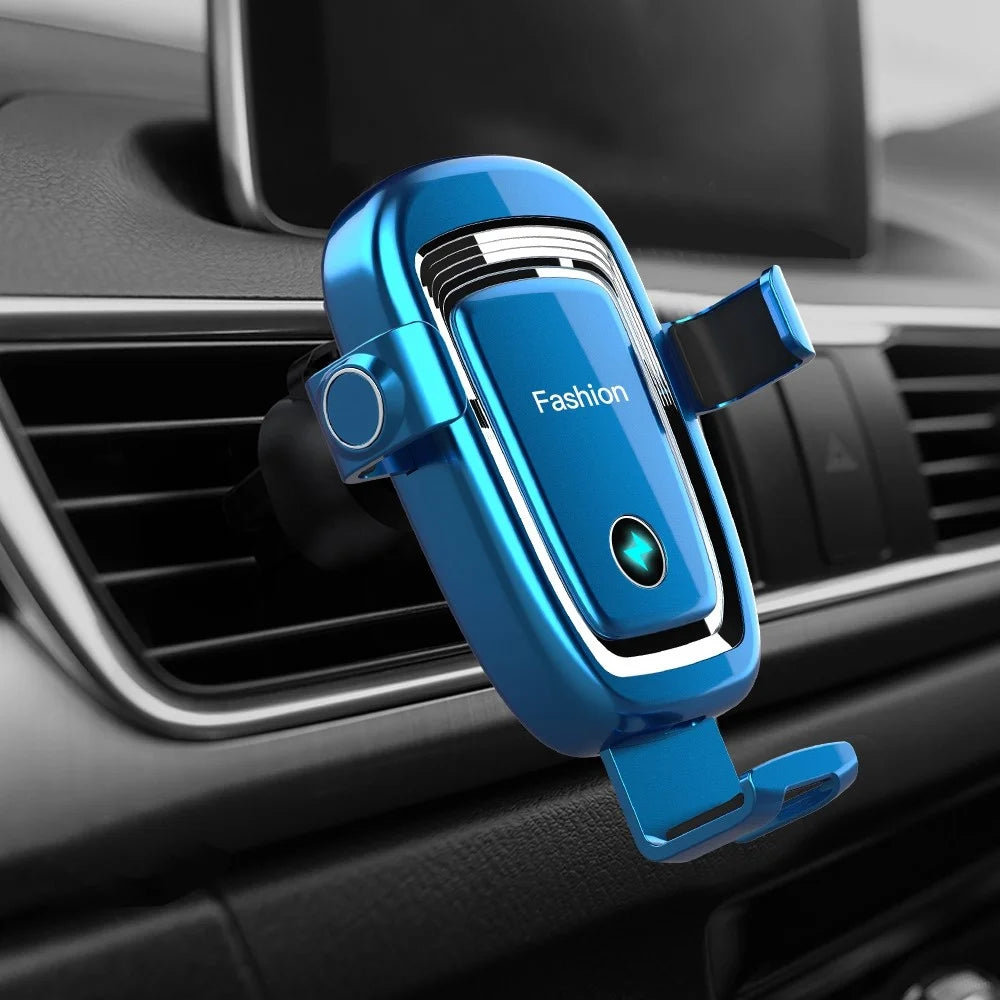 S19 15W Wireless Phone Charger Car Air Vent Holder Mount Gravity Sensing Auto Clamping Phone Stand Holder Qi Wireless Fast Charger - Blue - 2