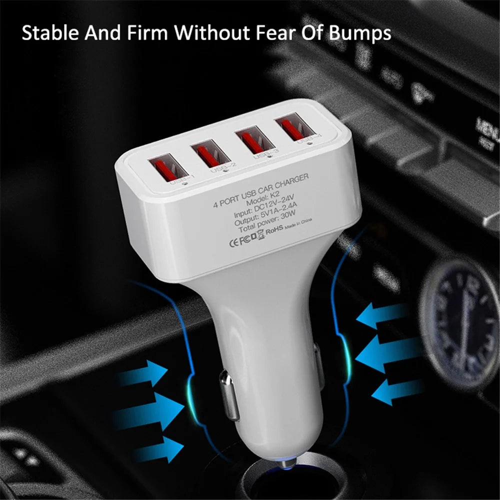 K2 4 USB Ports Car Charger PC+ABS Mobile Phone Tablet Charging Power Adapter (CE Certified) - 2