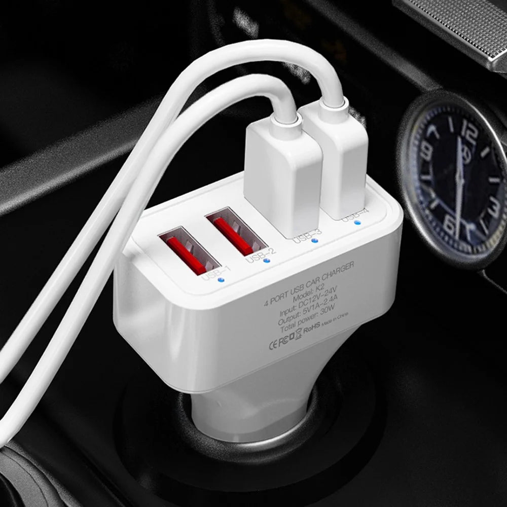 K2 4 USB Ports Car Charger PC+ABS Mobile Phone Tablet Charging Power Adapter (CE Certified) - 5