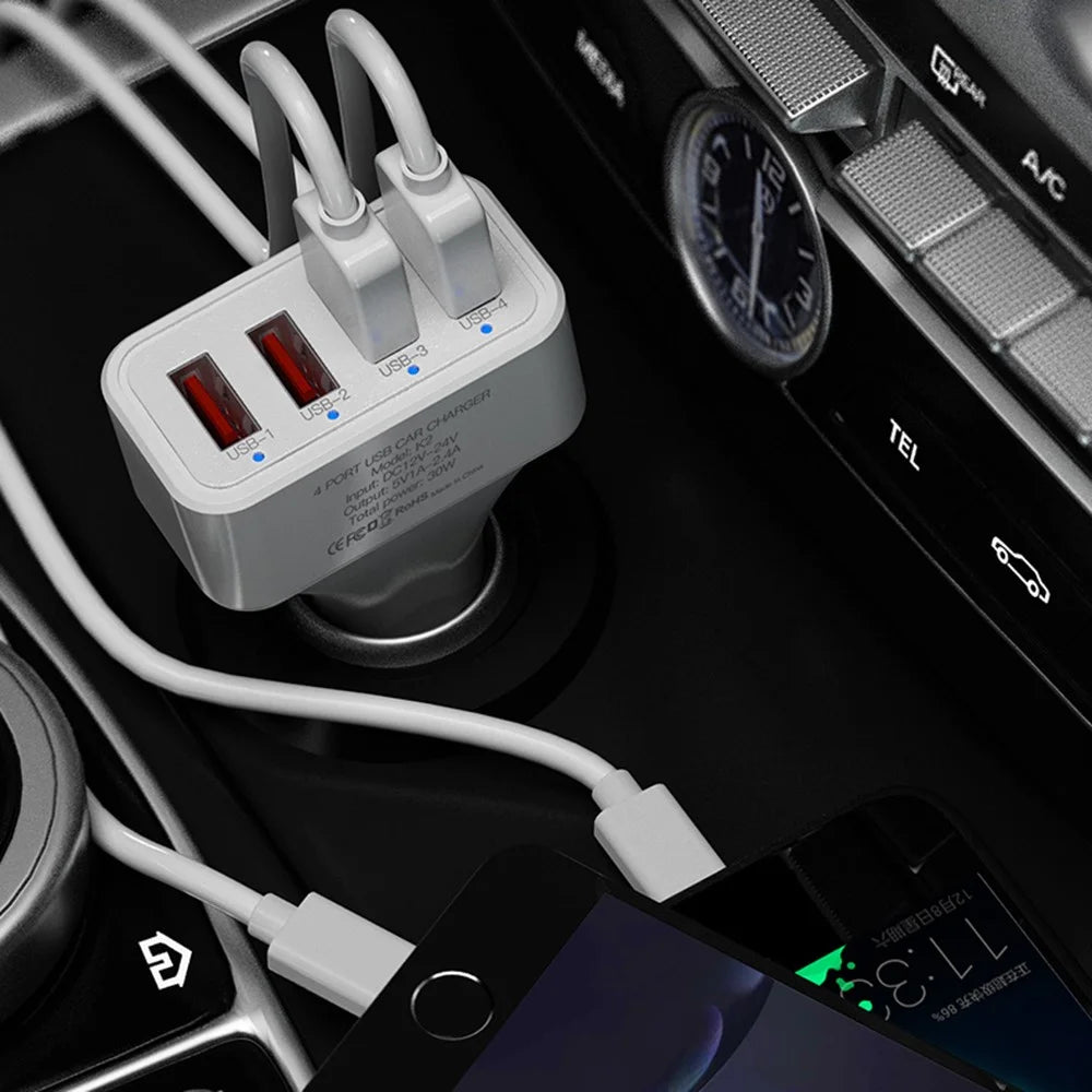 K2 4 USB Ports Car Charger PC+ABS Mobile Phone Tablet Charging Power Adapter (CE Certified) - 6