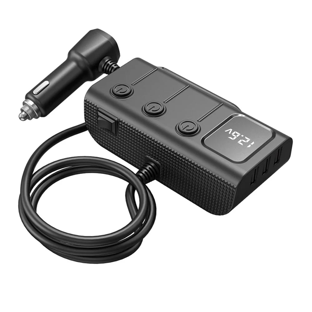 GC01 3 USB + 1 Type-C + 1 PD Port Car Charger 3 Cigarette Lighter Sockets Digital Display Charging Adapter - 7