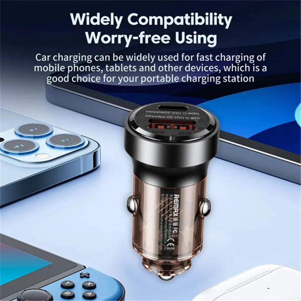 REMAX RCC338 Walking Cyberpunk Clear Car Charger USB-A + Type-C Dual Port PD 30W Fast Charger - 3