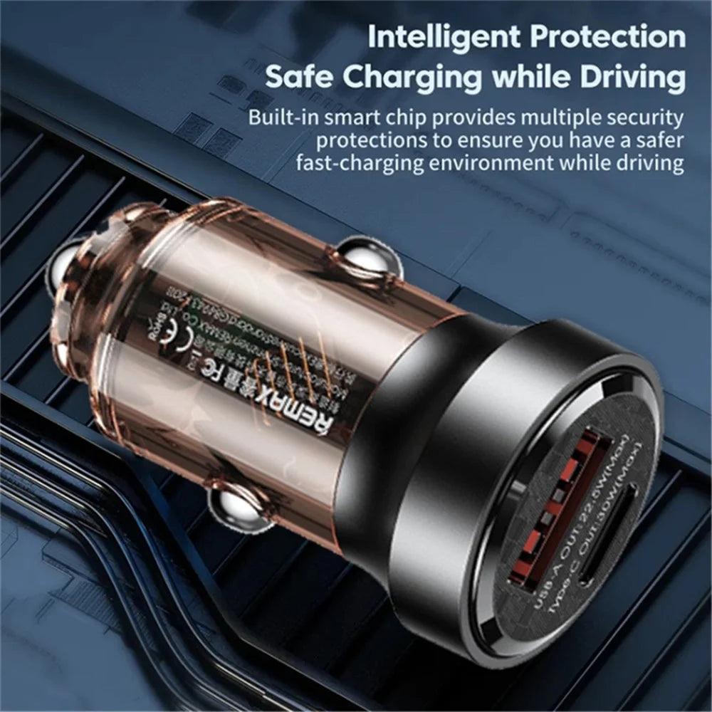 REMAX RCC338 Walking Cyberpunk Clear Car Charger USB-A + Type-C Dual Port PD 30W Fast Charger - 5