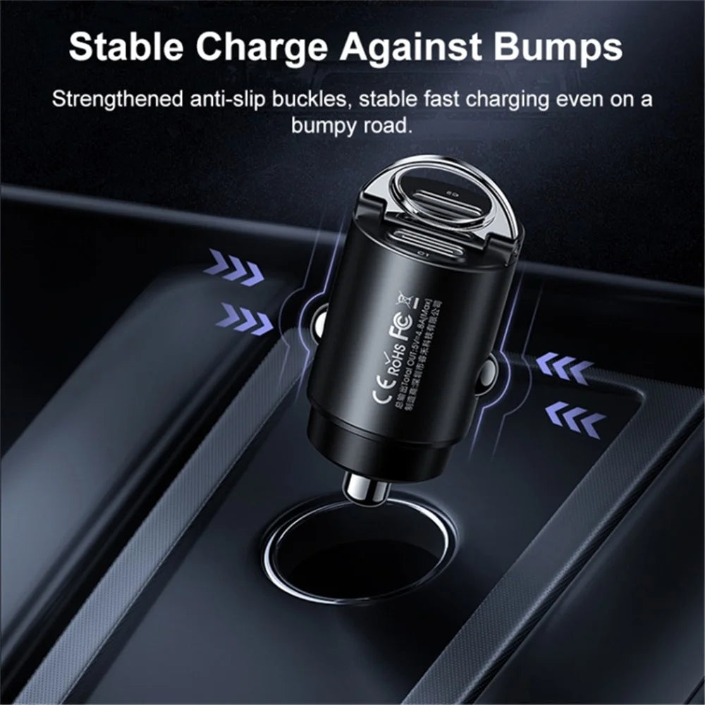 REMAX RCC332 Tanya Pro Series Dual Type-C Car Charger PD 30W Fast Charging Adapter with Mini Ring Handle - Black - 4