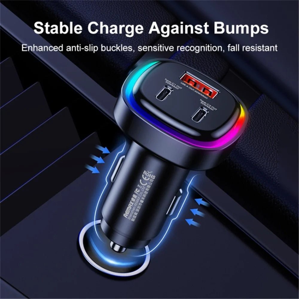 REMAX RCC330 66W USB + 2 Type-C Car Charger Zinc Alloy Phone Fast Charging Power Adapter - 4