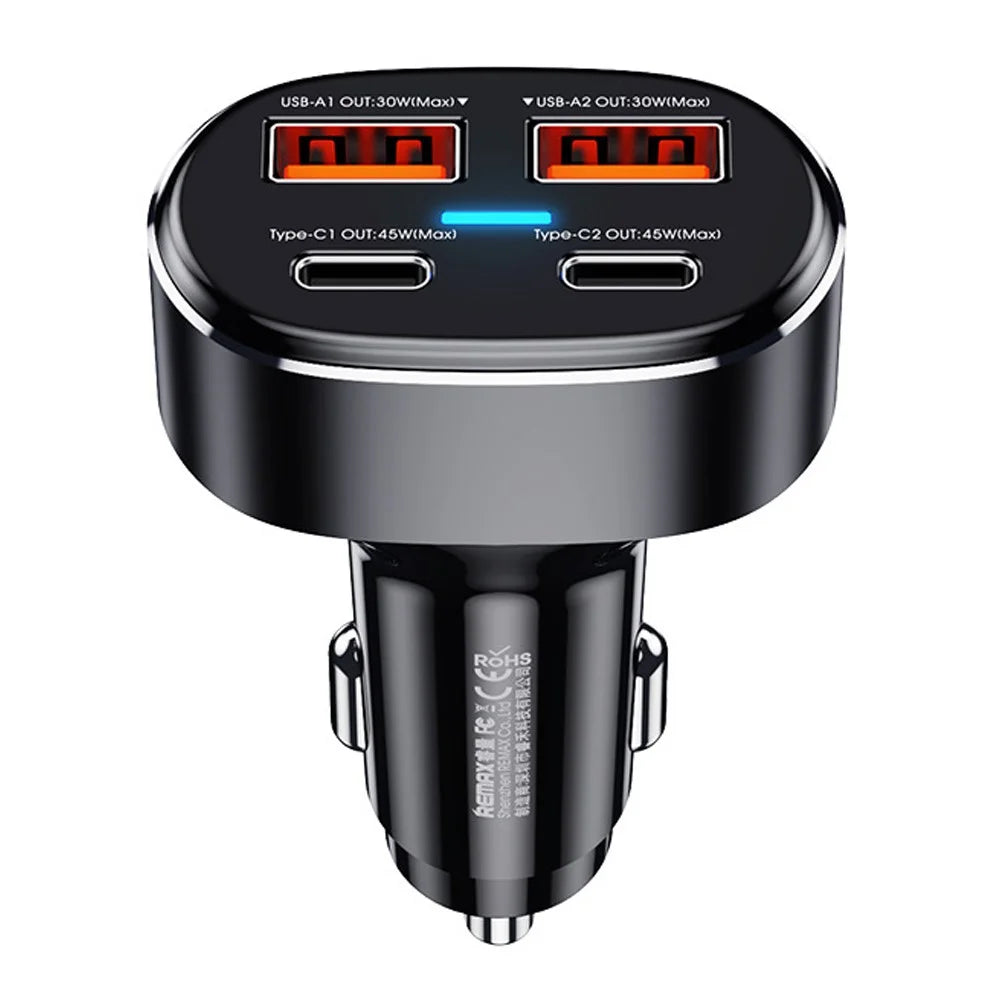 REMAX RCC329 DUKE Series 75W Phone Fast Charging Car Charger 2 USB + 2 Type-C Power Adapter with Indicator Light - 1