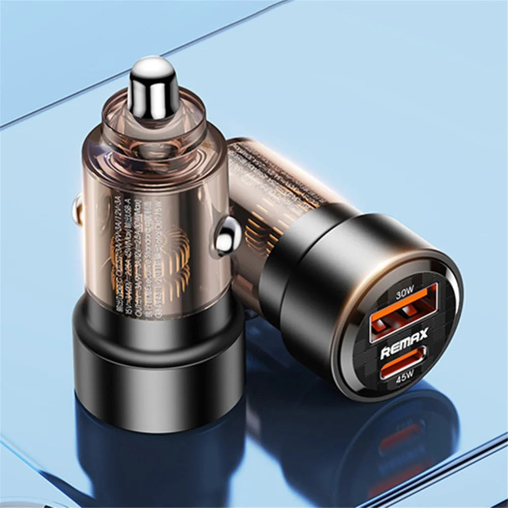 REMAX RCC360 Walking Series 75W PD+QC USB-A + Type-C Dual Port Transparent Car Charger - 2