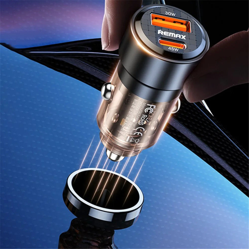 REMAX RCC360 Walking Series 75W PD+QC USB-A + Type-C Dual Port Transparent Car Charger - 3