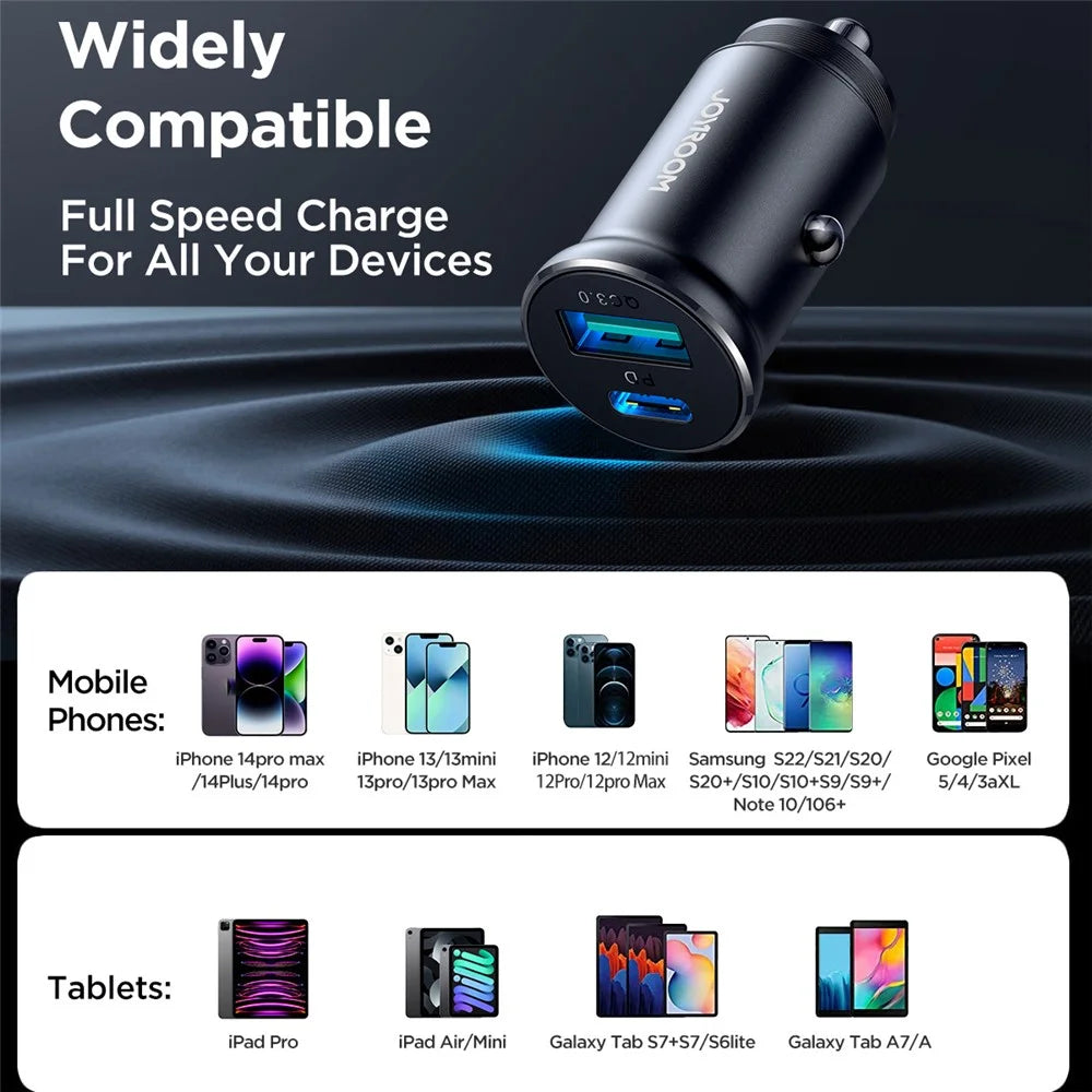 JOYROOM CCN05 Mini 30W USB + Type-C Phone Fast Charging Adapter Aluminum Alloy Car Charger - 7