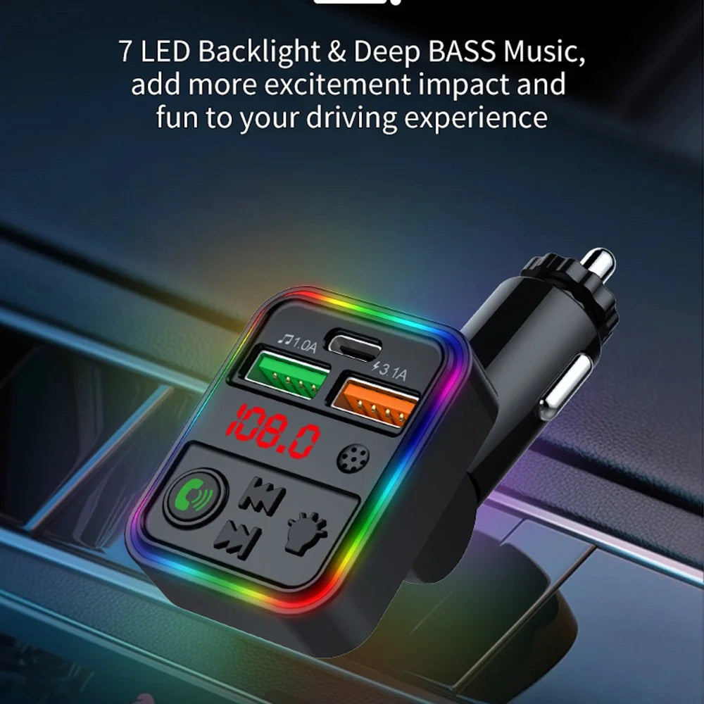 P18 Cigarette Lighter Bluetooth-compatible Car MP3 Music Player Hands-Free Calling Car Audio Device with 2USB, Type-C Port - 4