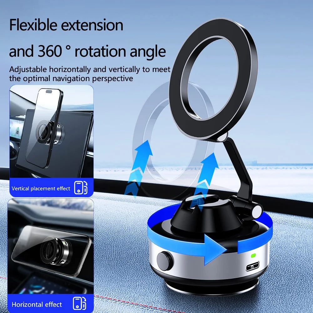 X98 Desktop Car Phone Holder Magnetic Vacuum Suction Electric Absorption Cellphone Stand - Silver - 2