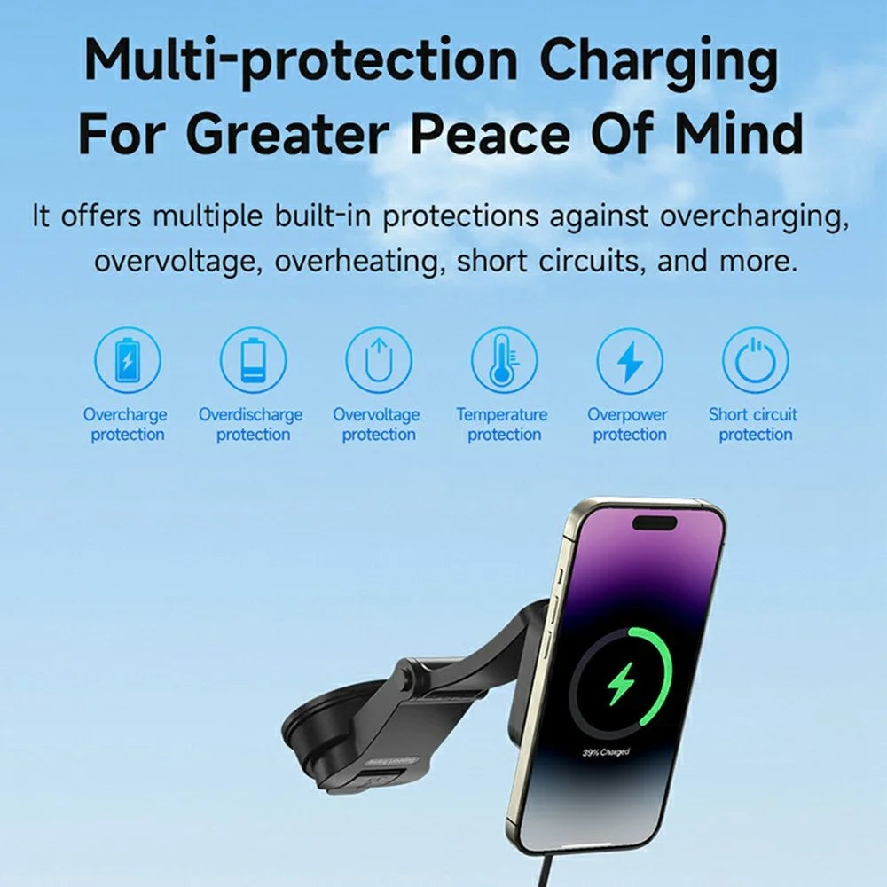 DEVIA X15 Smart Series Car Mount Magnetic Wireless Charger 15W Fast Charging Phone Holder - Black - 2