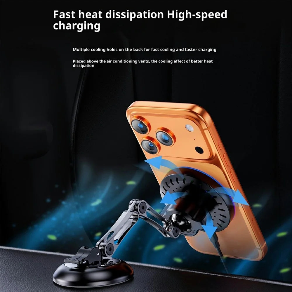 AKD255 15W Wireless Charging Car Mount Magnetic Phone Holder Stand for Dashboard Windshield - Black - 7