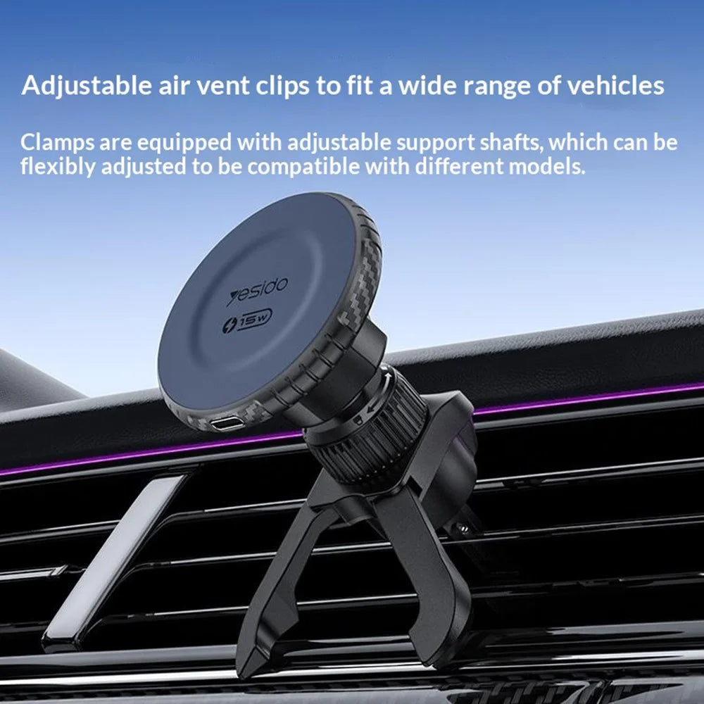 YESIDO C319 15W Magnetic Wireless Charging Car Mount Air Vent Phone Holder for iPhone 12-17 - Black - 4