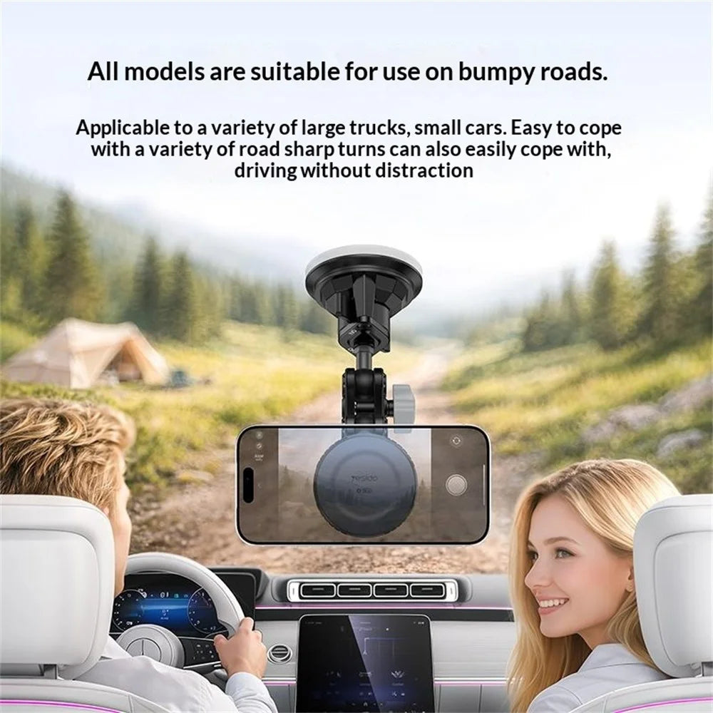 YESIDO C322 15W Magnetic Car Mount Wireless Charger Compatible with Magsafe Navigation Shooting Stand for iPhone 12-17 Series - Black - 2