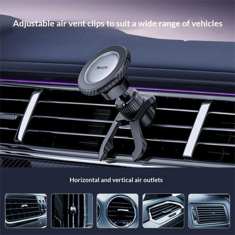 YESIDO C254 Magnetic Car Air Vent Phone Holder Compatible with MagSafe 360 Degrees Rotation Mount for 12-17 Series - Black - 4