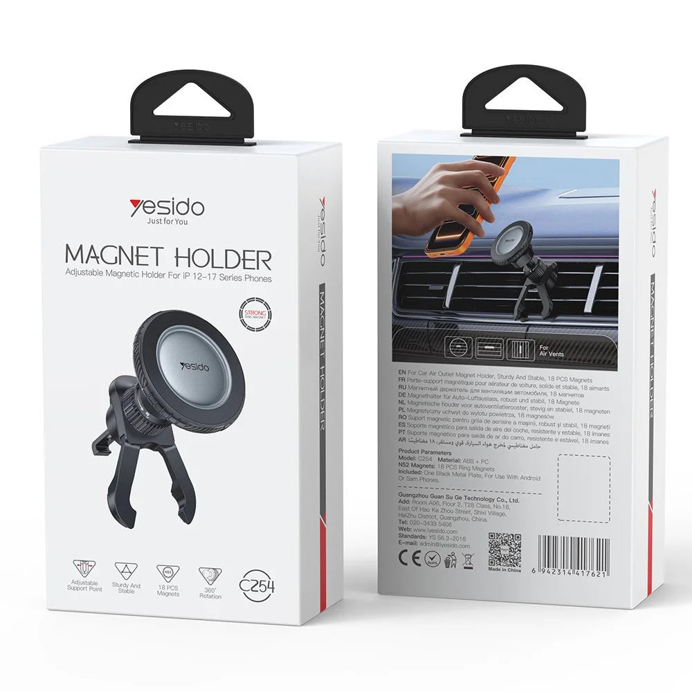 YESIDO C254 Magnetic Car Air Vent Phone Holder Compatible with MagSafe 360 Degrees Rotation Mount for 12-17 Series - Black - 7