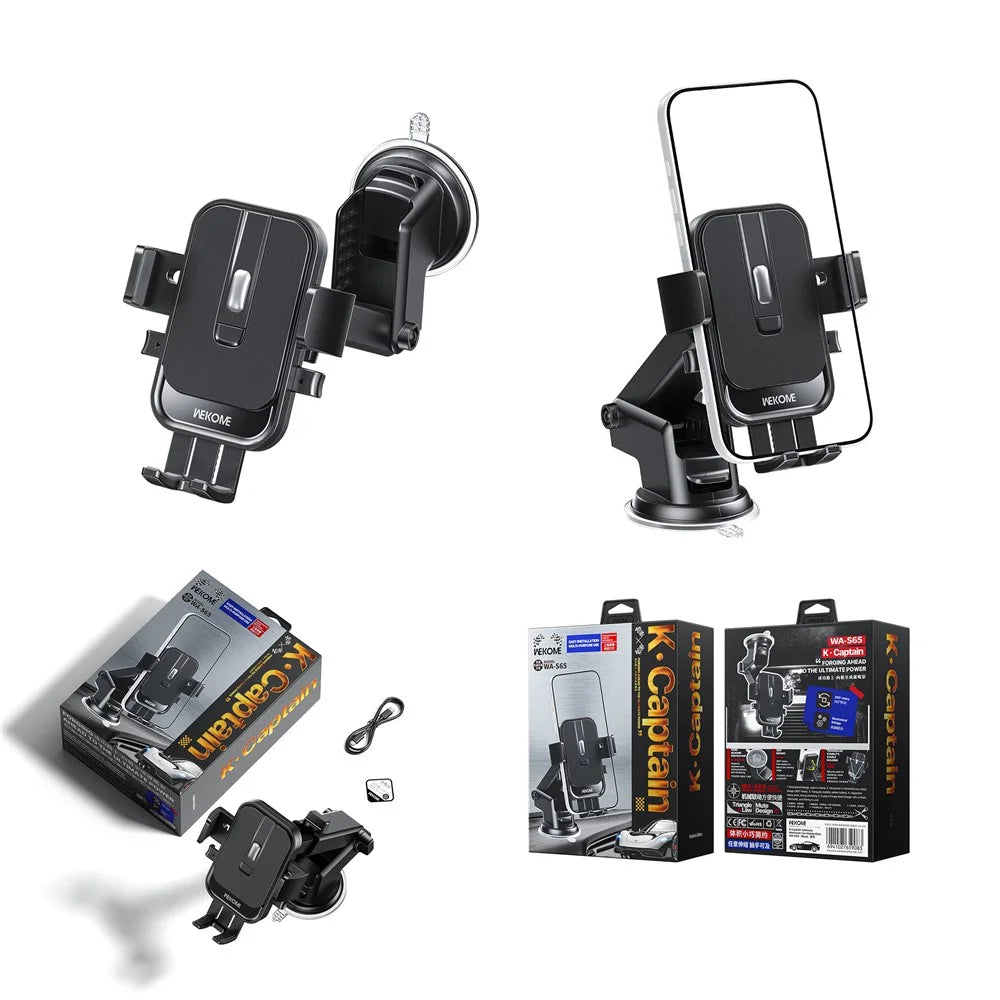 WEKOME WA-S65 Car Mount Holder 360 Degree Rotation Mechanical Suction Cup Dashboard Windshield Phone Stand for 4.7-7.2 Inch Devices - Black - 7