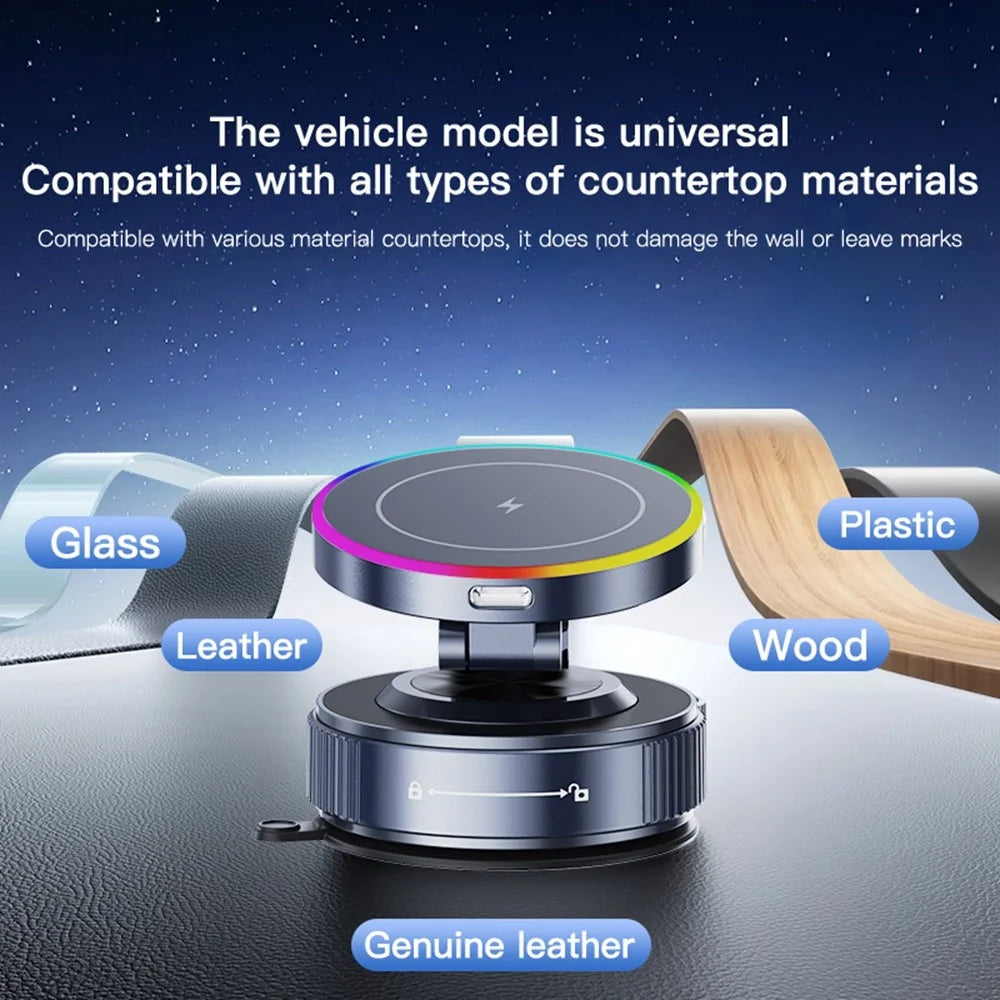 K5S Magnetic Wireless Car Charger Stand 360 Degree Rotation Compatible with MagSafe 15W Fast Charging Vacuum Suction Phone Holder - 7