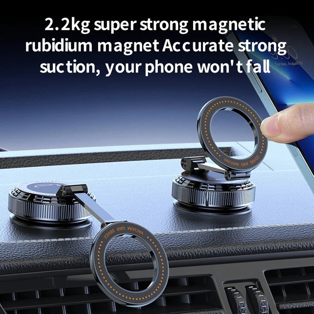 K9 All Metal Car Desktop Phone Holder Vacuum Suction Magnetic Stand 360 Degree Rotation Foldable Mount - Black - 6