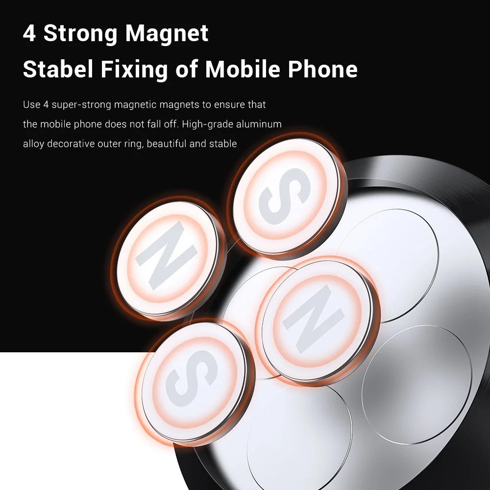 TOPK D21 Magnetic Car Dashboard Phone Holder Round Aluminum Alloy Cellphone Mount Stand - 4