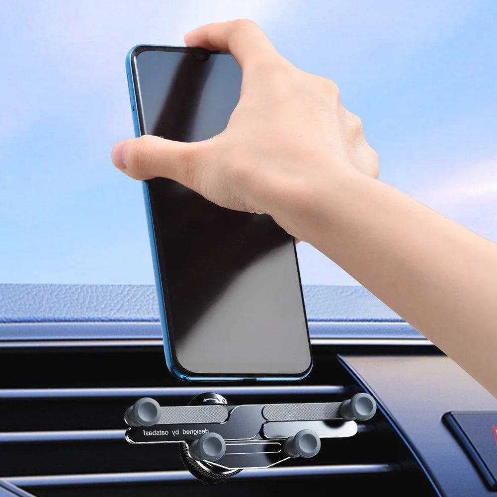 OATSBASF x03 Mini Folding Aluminum Alloy Car Phone Holder Automatic Locking Gravity Phone Bracket - Air Vent Mount / Black - 2
