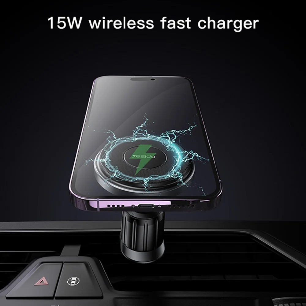 YESIDO C190 Car Magnetic Wireless Charger Air Vent Mount Phone 15W Fast Charging Bracket - 4