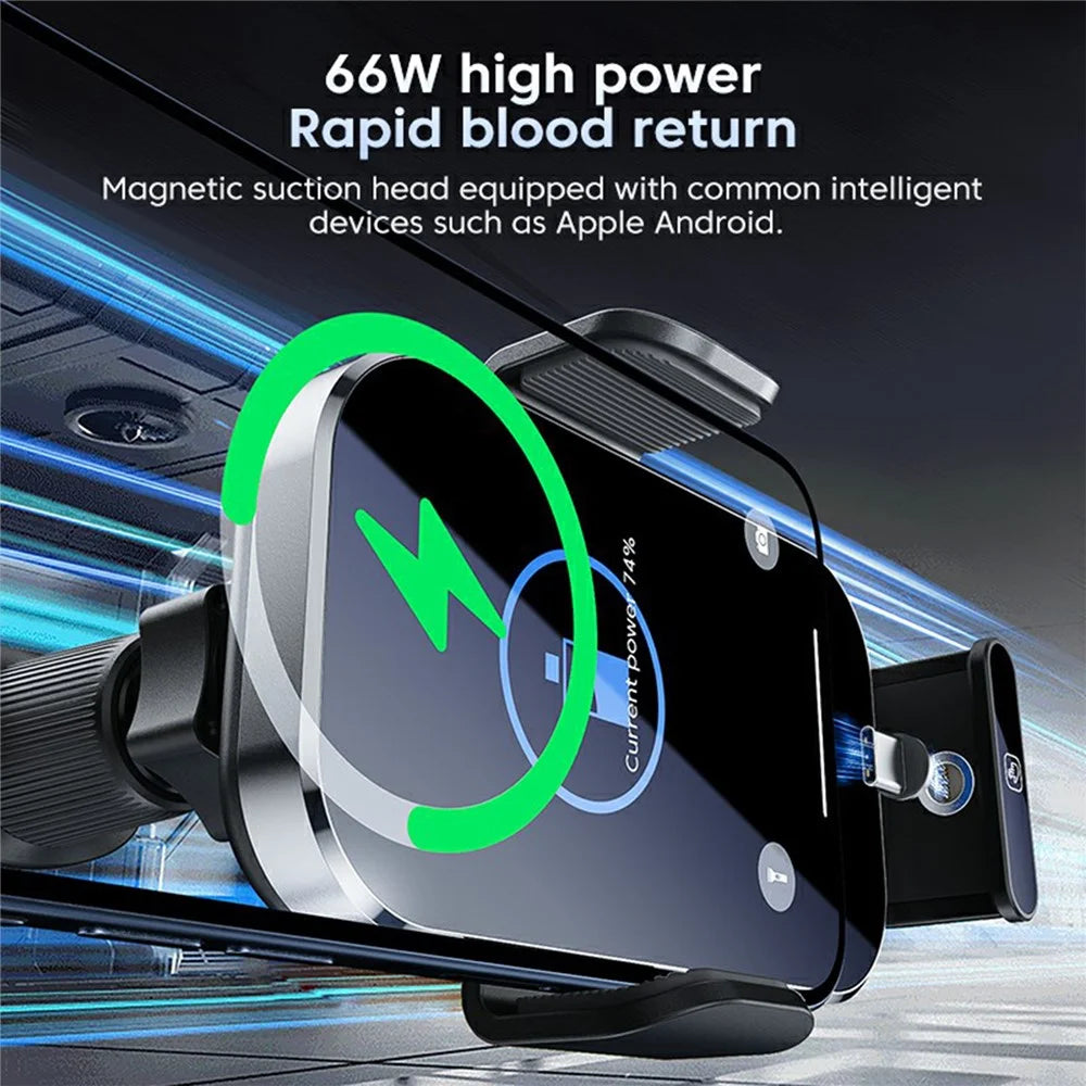 X10s 66W High Power Intelligent Induction Car Air Vent Hook Wireless Charger - Silver - 4