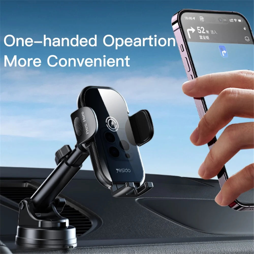 YESIDO C197 Car 15W Wireless Phone Charger Mount Clamp Phone Clip Bracket Holder with Suction Cup - 3
