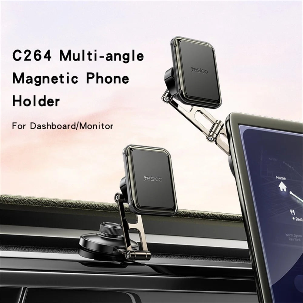 YESIDO C264 Dual Shaft Car Dashboard Monitor Mount Magnetic Phone Holder Adjustable Cellphone Stand - 2