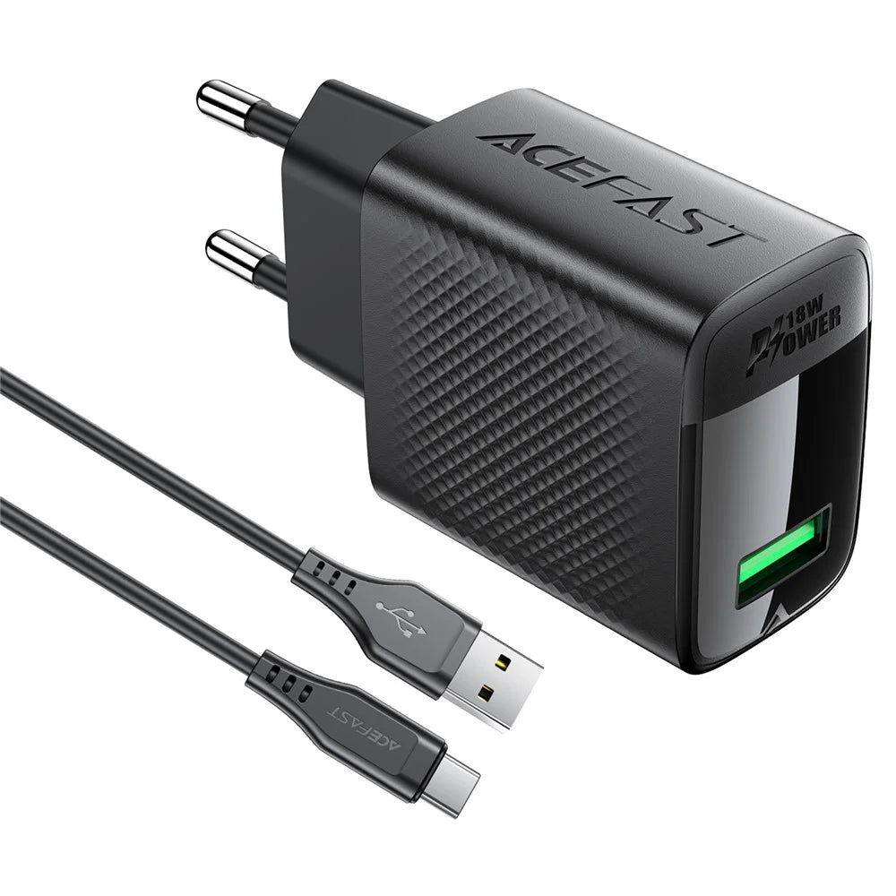 ACEFAST A90 GaN Wall Charger QC 18W Single USB-A Power Adapter with Type-C Cable - EU Plug - 2
