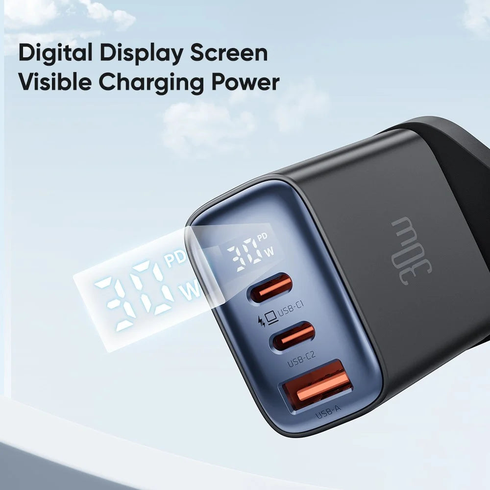 MCDODO CH-2170 30W 3-Port Digital Display Fast Charger (Dual Type-C+USB-A), UK Plug - Black - 6