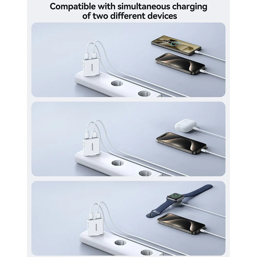 JOYROOM JR-TCF14 20W Fast Charging Charger USB-C+USB-A Dual Port Adapter, EU Plug for iPhone 16-15 Series - White - 3