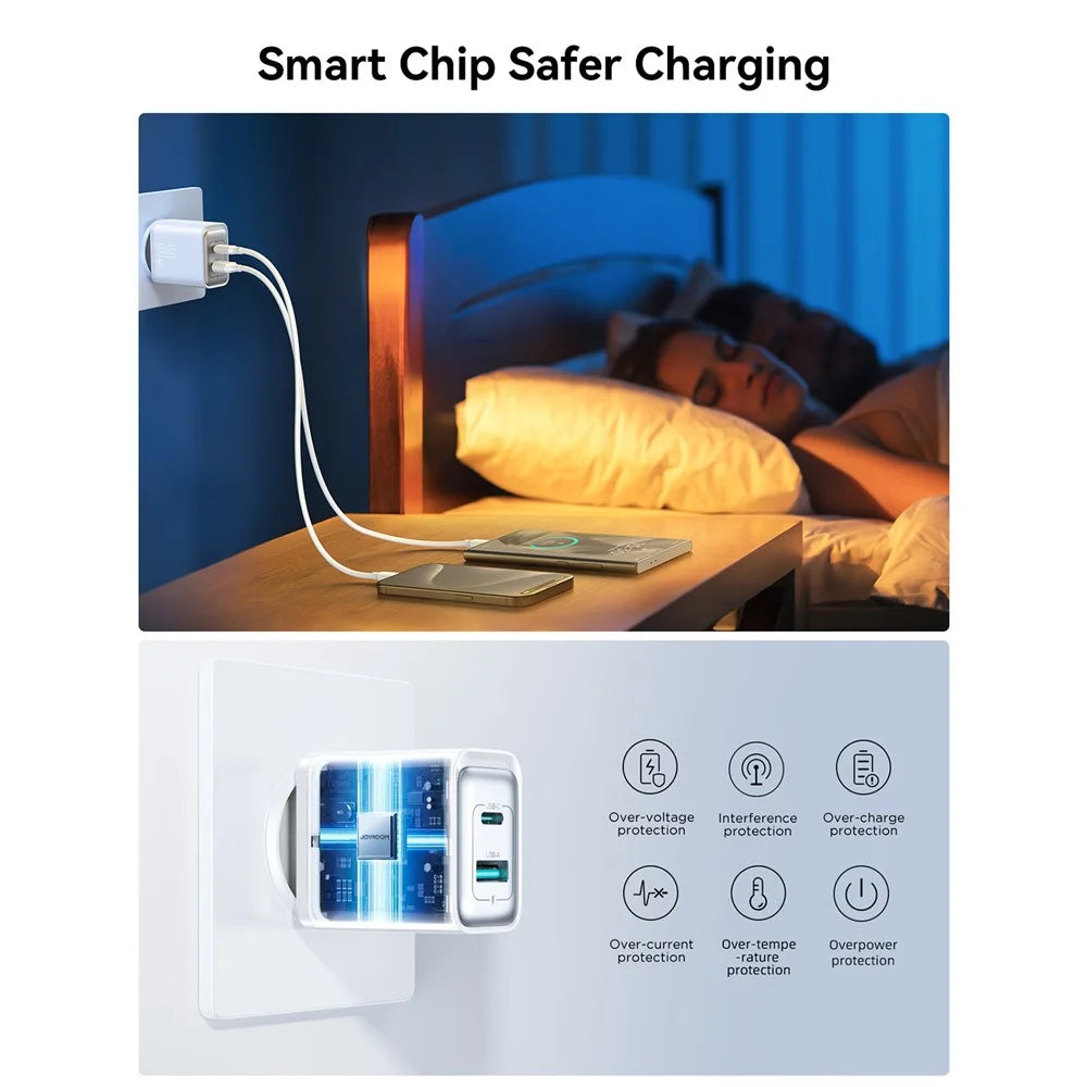 JOYROOM JR-TCF15 30W Wall Charger USB-C+USB-A Dual Port PD Fast Charging Adapter, EU Plug - 5