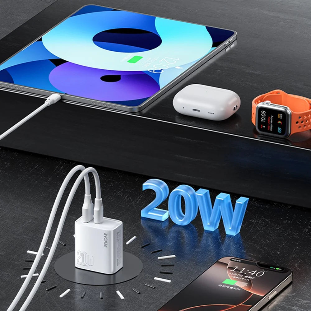 WEKOME WP-U60 20W Wall Charger Dual Port USB-A / Type-C Fast Charger for Smartphones / Tablets (US Plug) - 6