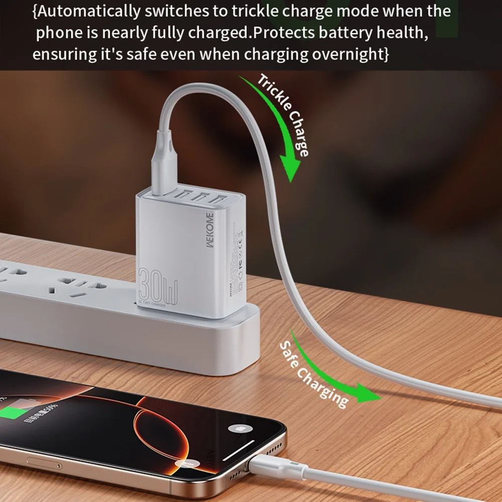 WEKOME WP-U62 30W 4-Port USB-A Fast Charger Wall Adapter Multi-Port Charging US Plug for Phone Tablet - 6